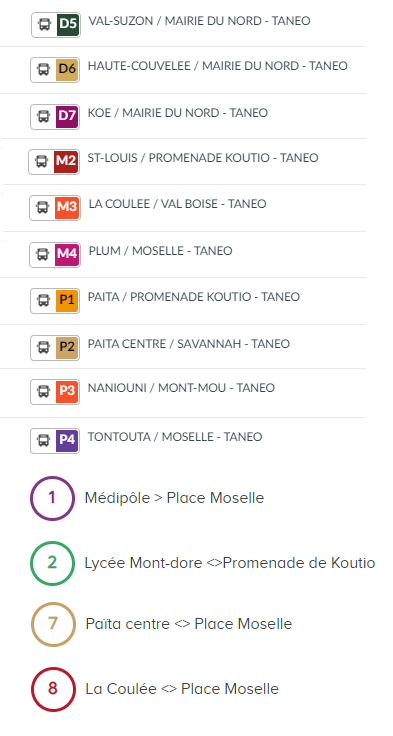 Lignes du réseau Tanéo