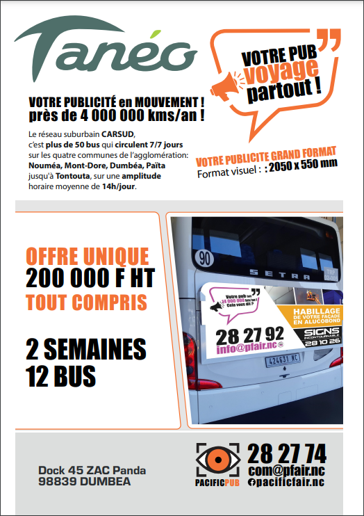Tarifs 2024 de la publicité sur les bus Tanéo