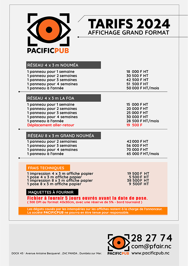 Tarifs 2024 de l'affichage à Nouméa