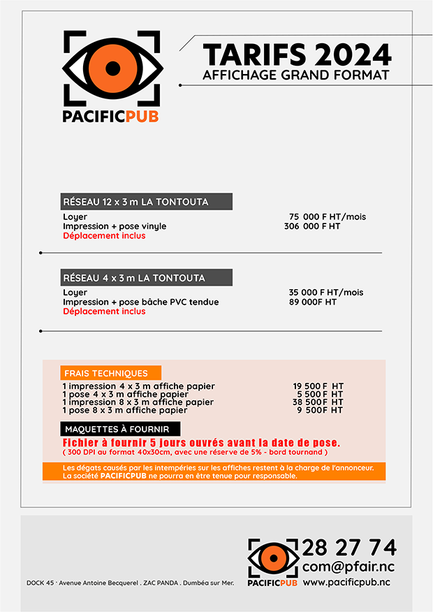 Tarifs 2024 de l'affichage à Tontouta